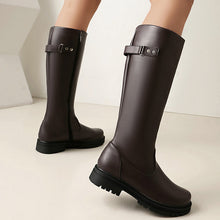 Load image into Gallery viewer, Women’s Retro British-Style Riding Boots – Leather Belt Buckle Knee Boots