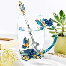 Load image into Gallery viewer, Handmade Enamel Teacup Set with Floral & Butterfly Design — The Perfect Gift for Tea Lovers