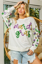 Load image into Gallery viewer, BiBi Fleur De Lis Sleeve Mardi Gras Pullover