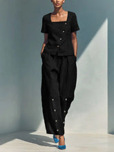 Load image into Gallery viewer, Women's Loose Short-Sleeve Top & High-Waist Pants Set – Plus Size Friendly