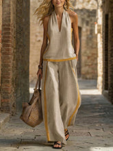 Load image into Gallery viewer, Women’s Contrast Color Sleeveless Vest and Wide-Leg Pants Set