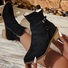 Load image into Gallery viewer, Cross-Strap Side-Zipper Mid-Heel Ankle Boots Women