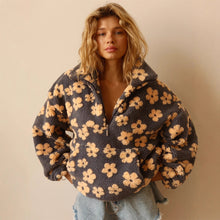 Load image into Gallery viewer, Winter Flowers Lambskin Sweatshirt Women | Cozy Zip-Up Pocket Pullover