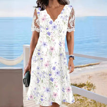 Load image into Gallery viewer, Women's Floral Lace Flounce Neckline High-Waist A-Line Midi Dress