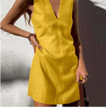 Load image into Gallery viewer, 🌿 V-Neck Cotton & Linen Sleeveless Mini Dress