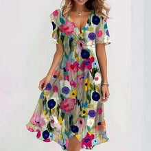 Load image into Gallery viewer, Chiffon Printed Short Sleeve Dress Summer Elegant V-neck Dresses Womens Clothing