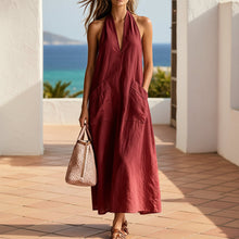 Load image into Gallery viewer, Cotton Halterneck Sleeveless Deep V-Neck Loose Straight-Line Dress