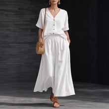 Load image into Gallery viewer, Women's V-Neck Button-Up Top & Long Skirt Set
