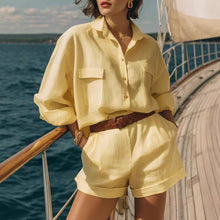 Load image into Gallery viewer, Cotton-Linen Loose-Fit Button-Down Shirt and Shorts Casual Set