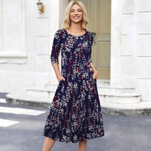 Load image into Gallery viewer, Women’s Floral Patchwork Three-Quarter Sleeve Dress