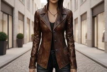 Load image into Gallery viewer, Women's Retro Slim-Fit Faux Leather Biker Jacket – Mid-Length