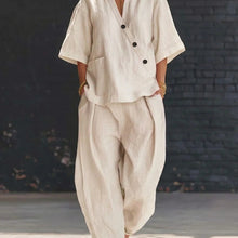 Load image into Gallery viewer, V-Neck Short Sleeve Top & High-Waist Trousers Two-Piece Set