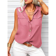 Load image into Gallery viewer, Women's Lapel Collar Sleeveless Top – Loose Fit, Pockets, Solid Color