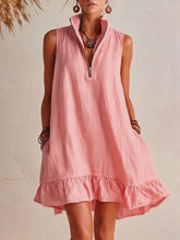 Load image into Gallery viewer, Women's Casual Loose Half-Zip Sleeveless Dress with Ruffle Hem