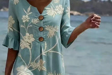 Load image into Gallery viewer, Women's Resort V-Neck Coconut Print Loose Three-Quarter Sleeve Dress