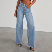 Load image into Gallery viewer, Mandotos Fashion High Waist Jeans With Pockets Slim Fit Straight Wide Leg Denim Pants