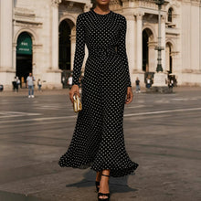 Load image into Gallery viewer, Round Neck Long Sleeve Polka Dot Sheath Dress