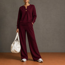 Load image into Gallery viewer, Women's Single-Button Split-Neck Sweatshirt & Wide-Leg Pants Set