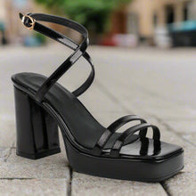 Load image into Gallery viewer, Square-Toe Buckle Strap High Heels – Elegant Thin-Strap Summer Block Heels