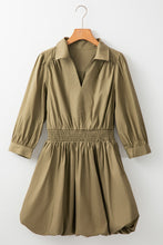 Load image into Gallery viewer, Elegant Green Sleeve Mini Dress Timeless Smocked Design Vintage Dress For Women