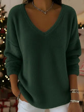 Load image into Gallery viewer, Women’s Plush V Neck Drop Shoulder Pullover Sweater