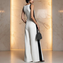 Load image into Gallery viewer, Women's Deep V-Neck Contrast Panel Wide-Leg Jumpsuit