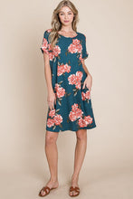 Load image into Gallery viewer, New Summer Floral Round Neck Short Tee Dress with Pockets For Women – Casual and Comfortable Floral Tee Dress with Pockets for Everyday Wear