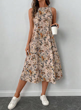 Load image into Gallery viewer, Floral Print A-Line Midi Dress with Pockets | Boho Vintage