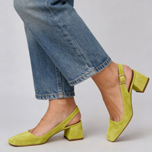 Load image into Gallery viewer, Women's Square Toe Slingback Chunky Heels – Buckle Strap Wide Fit