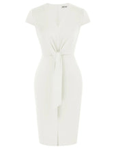 Load image into Gallery viewer, GRACE KARIN Women's Summer Midi Dresses Cap Sleeve Tie Waist Work Dress Slit V-Neck Bodycon Dress Business Casual Outfits Small Ivory - # GIAA231710003