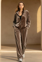 Load image into Gallery viewer, Women's Velvet Zip-Up Hoodie & Wide-Leg Pants Set