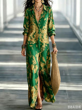 Load image into Gallery viewer, Women's Floral Print Chiffon Turn-Down Collar Split Maxi Dress | Resort Beach Dress