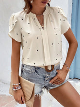Load image into Gallery viewer, Women's V-Neck Heart Print Blouse – Petal Sleeve Pleated Front Elegant Top