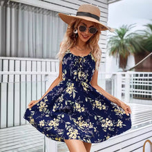 Load image into Gallery viewer, Women's Floral Print Sleeveless Midi Dress – Tie-Up Neck Elastic Waist Boho Summer Dress