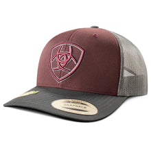 Load image into Gallery viewer, ARIAT 3D Embroidered Shield ( Burgundy/Grey )- Trucker Cap