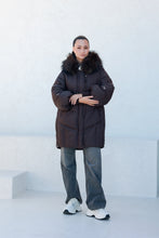 Load image into Gallery viewer, Celeste Genuine Fur Trim Down Fill Coat in Fig