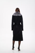 Load image into Gallery viewer, Genuine Silver Fox Virgin Wool Wrap Coat in Black