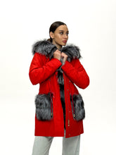 Load image into Gallery viewer, Roma Genuine Silver Fox Fur Rabbit Fur Insulated Parka in Red