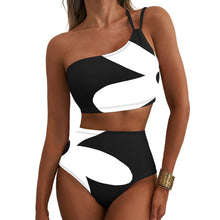 Load image into Gallery viewer, One-Shoulder Floral High-Waisted Bikini Set – Belly-Cinching Two-Piece Swimsuit