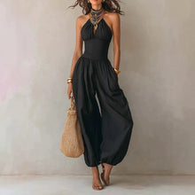 Load image into Gallery viewer, Women's Halter Neck Sleeveless Jumpsuit | Slim Casual Wide-Leg Jumpsuit in Black