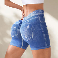 Load image into Gallery viewer, Seamless Denim-Look Yoga Shorts – Back V-Waist Hip-Lifting