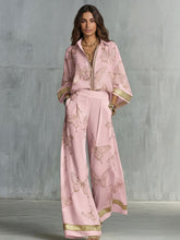 Load image into Gallery viewer, Women's Deep V-Neck Zipper Top & Wide Leg Pants Two-Piece Set