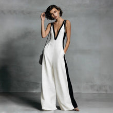 Load image into Gallery viewer, Women's Color-Block Sleeveless V-Neck Wide-Leg Jumpsuit – French Style Long Pants