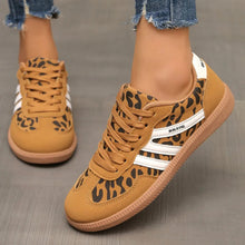 Load image into Gallery viewer, Leopard Print Round Toe Lace-Up Sneakers – PU Casual Flats