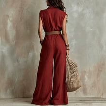Load image into Gallery viewer, Red Sleeveless Loose Fit Maxi Jumpsuit – Solid Color Long Casual Jumpsuit