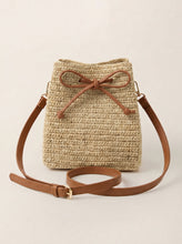 Load image into Gallery viewer, Mini Handwoven Raffia Drawstring Crossbody Bag