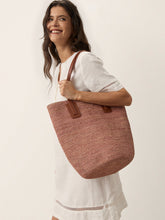 Load image into Gallery viewer, Handwoven Raffia Medium Tote Bag With Leather Handles