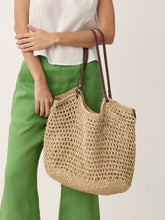 Load image into Gallery viewer, Linen-Cotton Open-Weave Tote Bag With Zip Pouch