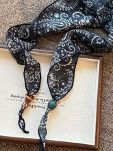 Load image into Gallery viewer, Multi-Functional Floral Satin Scarf With Jade Bead Accents