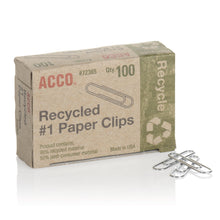 Load image into Gallery viewer, ACCO Recycled Paper Clips, #1 Size, Smooth Silver Finish – 100/Box